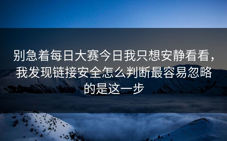 别急着每日大赛今日我只想安静看看,我发现链接安全怎么判断最容易忽略的是这一步